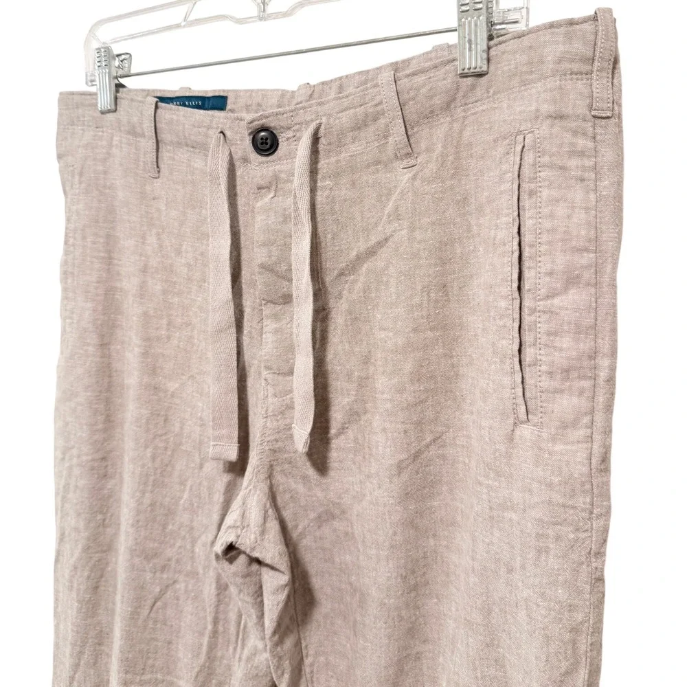 Perry Ellis Linen Blend Pants Mens 32x32 Beige Drawstring Casual Trousers